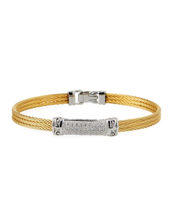 3-row Bangle W/ Diamond Pave Bar, Golden