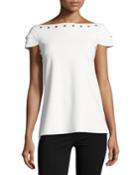 Natuzza Tiered-sleeve Jersey Grommet Top, White