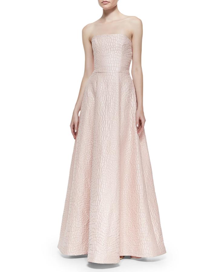 Halston Heritage Strapless Croc-embossed A-line Gown,