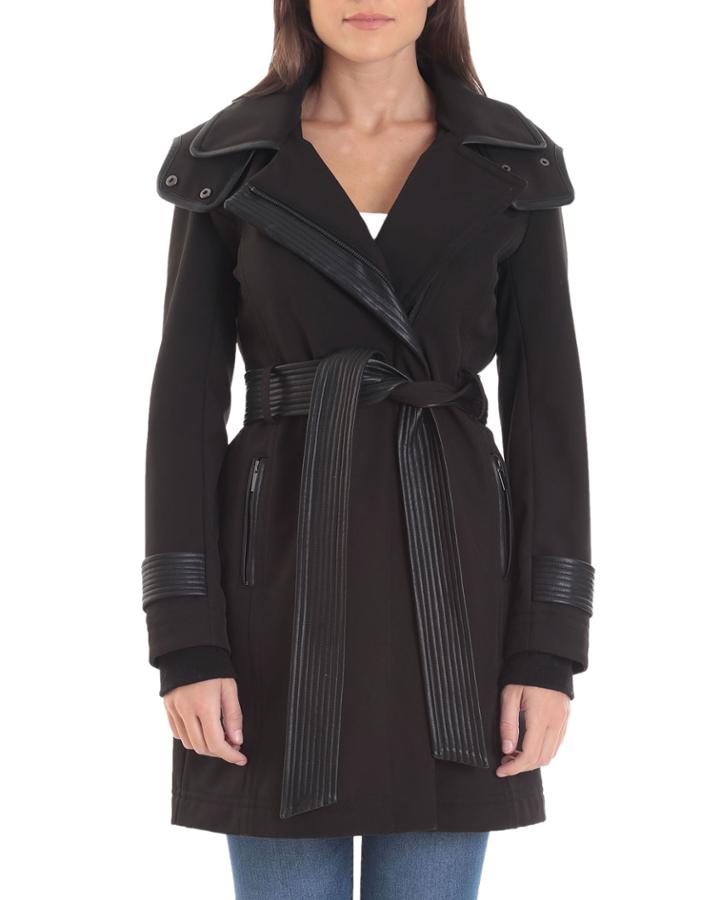 Tech Belted Coat W/ Faux-leather Trim