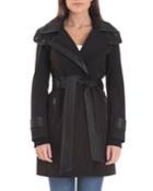 Tech Belted Coat W/ Faux-leather Trim