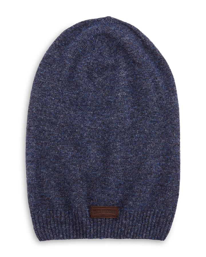 True Religion Ribbed Slouchy Beanie Hat, Midnight Blue, Men's,
