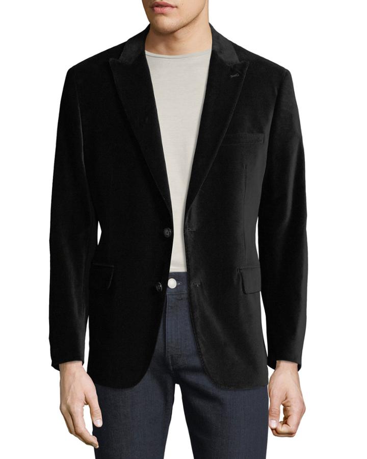 Men's Two-button Velvet Blazer, Black