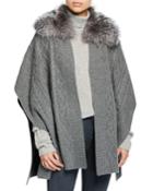 Cable Knit Cashmere Cape W/ Fur Collar