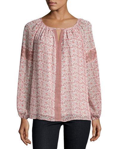 Floral-print Georgette Blouse, Orange Pattern