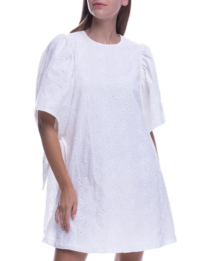 Shirred Sleeveless Cotton Eyelet Dress
