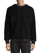 Faux-sherpa Crew Neck Sweater W/leather Trim