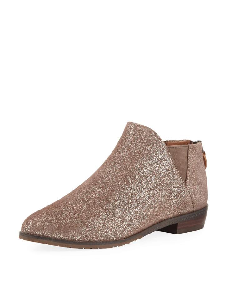 Neptune Flat Metallic Leather Chelsea Booties
