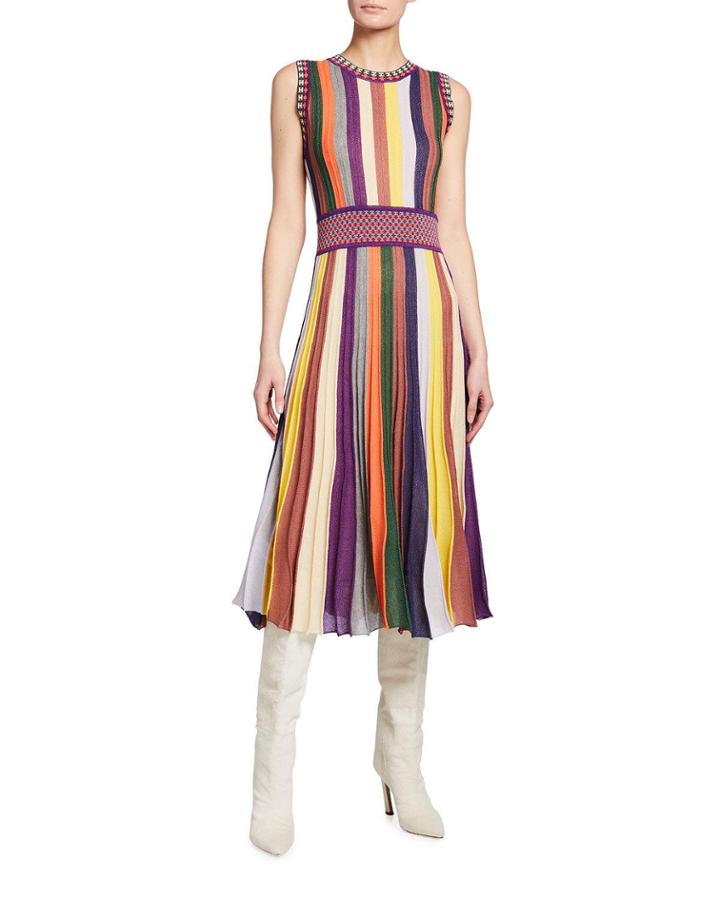 Pleated Striped Fit-and-flare