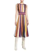 Pleated Striped Fit-and-flare