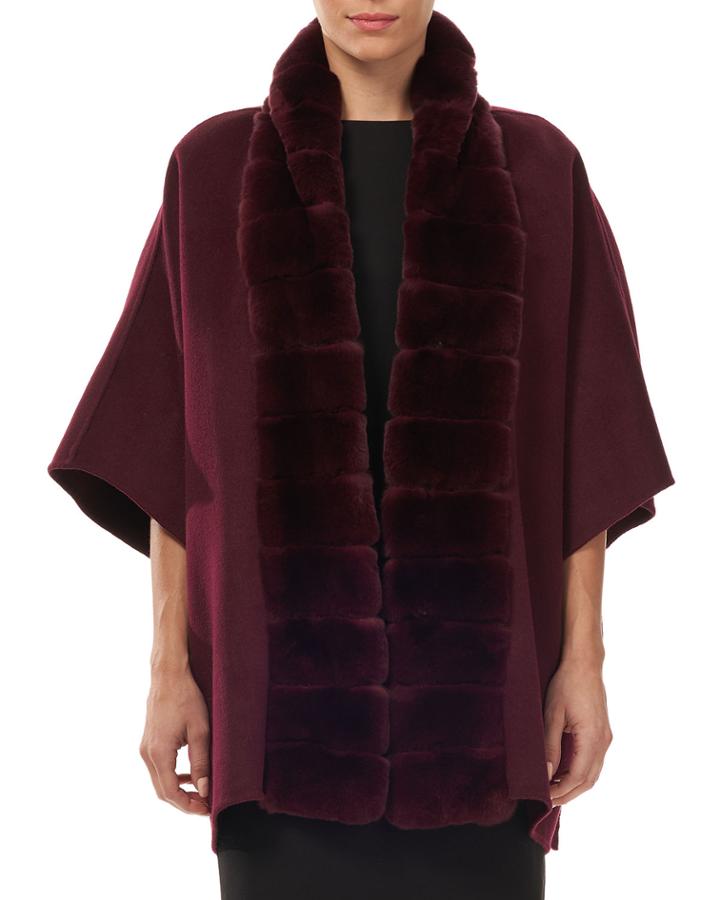 Wool Cape W/ Fur Collar Trim