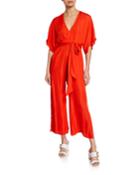 Catania V-neck Short-sleeve Cropped Sateen Jumpsuit