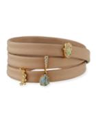 Leather Wrap Bracelet With Charms, Beige
