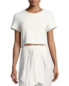 Textured Short-sleeve Crop Top With Lace Back, White
