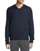 Men's Wool V-neck Sweater With Elbow Patches