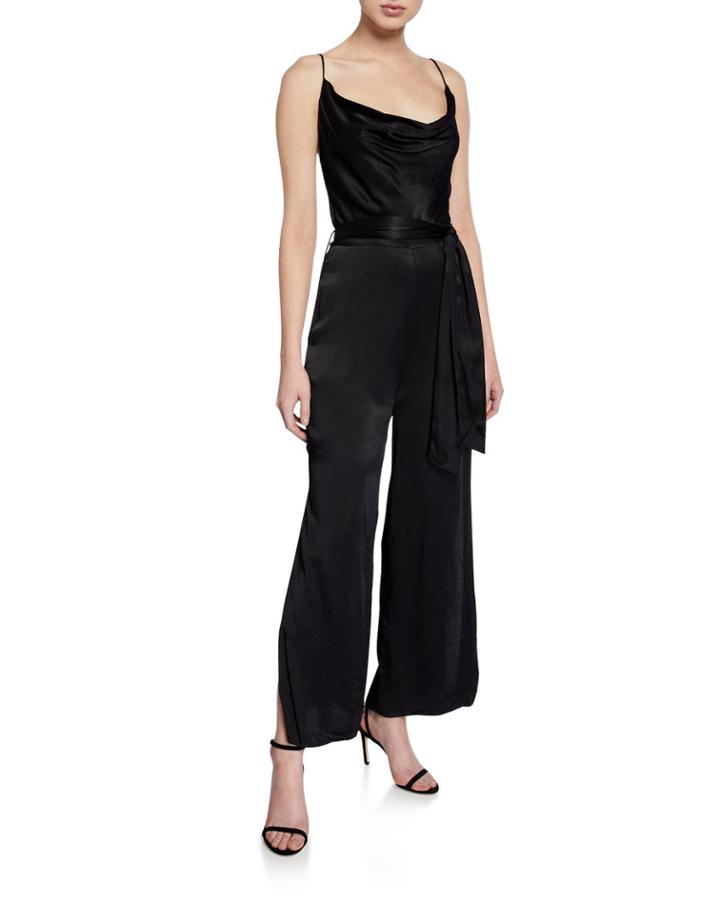 Cowl-neck Sleeveless Split-leg Jumpsuit