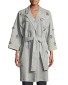 3-d Floral Belted Suede Trench Coat