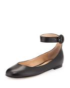 Leather Ankle-strap Ballerina Flat