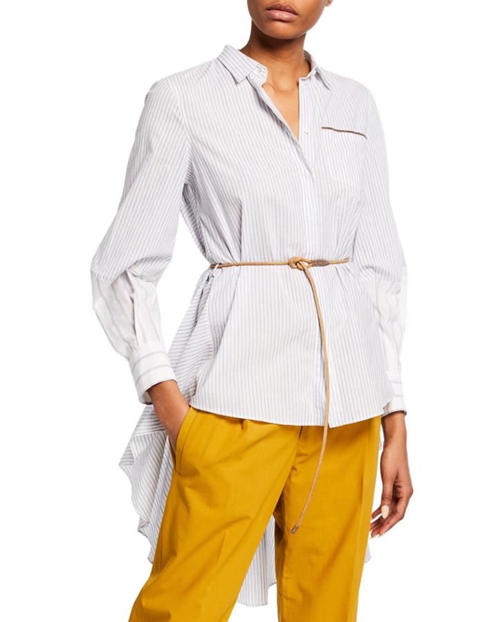 Striped Cotton High-low Blouse
