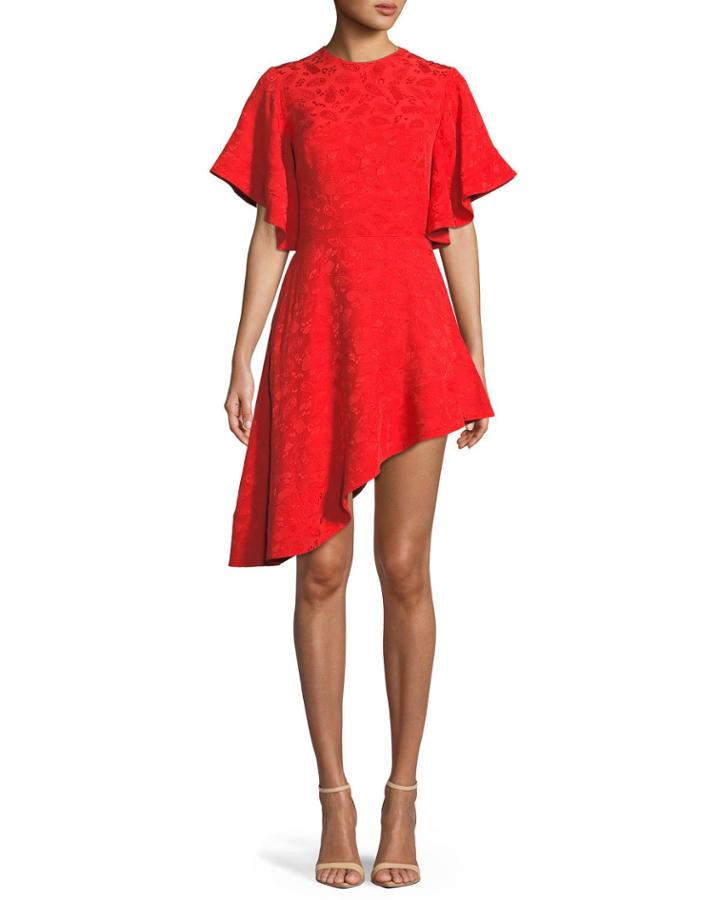 Pineapple Satin Jacquard Asymmetric-hem Cocktail Dress