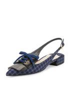 Check-print Kiltie Slingback Flat, Ink (inchiostro)