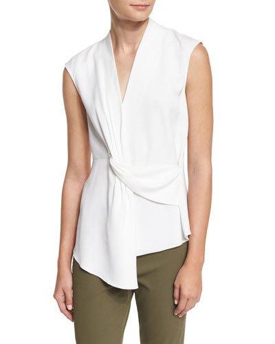 Dixon Sleeveless Draped Ponte Top, White