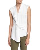 Dixon Sleeveless Draped Ponte Top, White