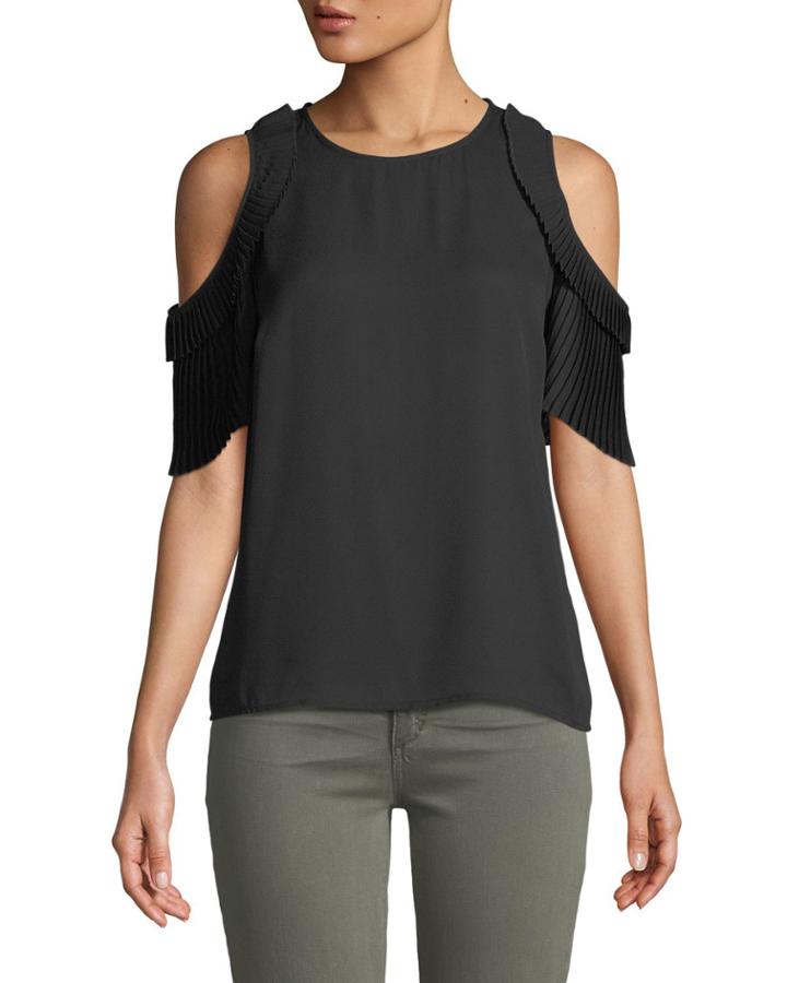 Cold-shoulder Pleated-sleeve Blouse