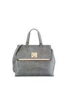 Charlotte Snake-print Faux-leather Satchel Bag, Gray