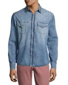 Western-style Button-down Denim Shirt, Powder Blue