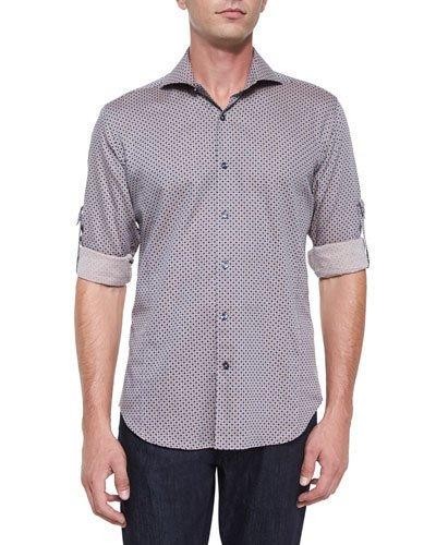 Medallion-print Woven Sport Shirt, Brown Pattern