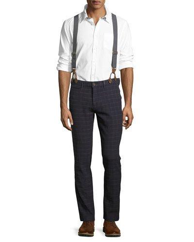 Suspender Grid-print Pants, Navy