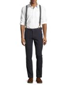 Suspender Grid-print Pants, Navy