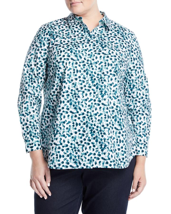 Long-sleeve Button-front Watercolor Dot Shirt,