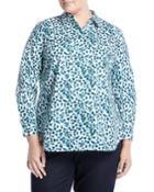 Long-sleeve Button-front Watercolor Dot Shirt,
