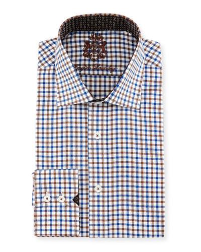 Check Woven Dress Shirt, Blue/brown