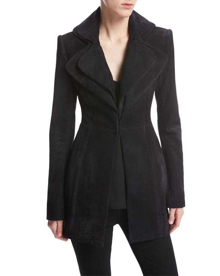 Suede Layered-lapel Jacket, Navy