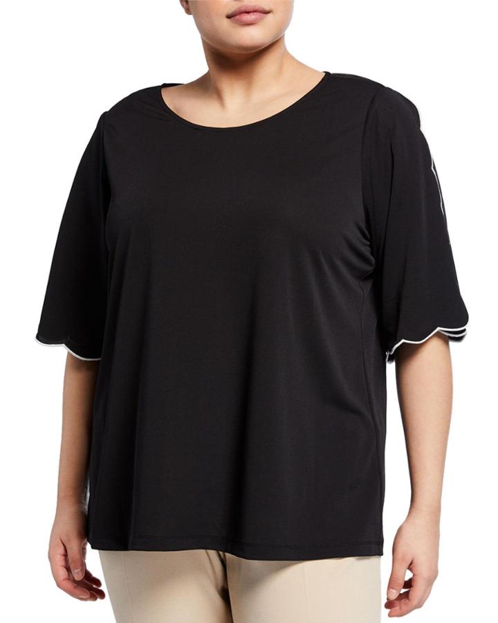 Plus Size Half-sleeve Scalloped Trim Top