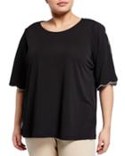Plus Size Half-sleeve Scalloped Trim Top