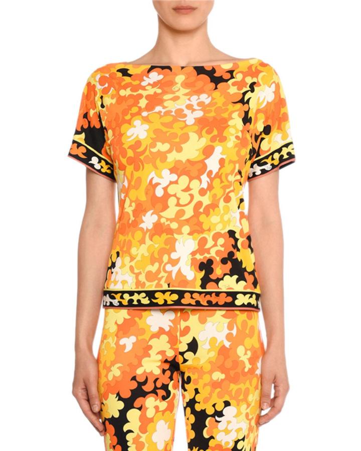 Short-sleeve Hydrangea Print Top