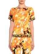 Short-sleeve Hydrangea Print Top