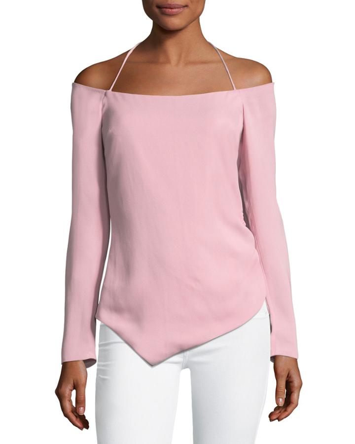 Off-the-shoulder Halter Stretch-crepe Top With Drawstring