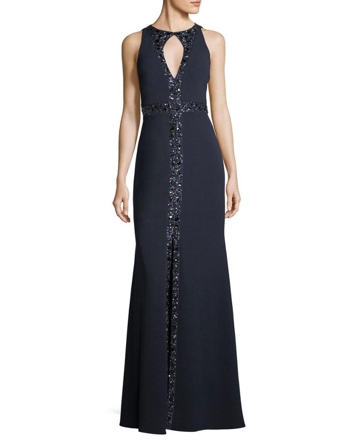 Embellished Crepe Keyhole Gown