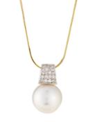 14k Yellow Gold South Sea Pearl & Diamond Pendant Necklace
