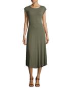 Scoop-back Tie-waist Ribbed Dress