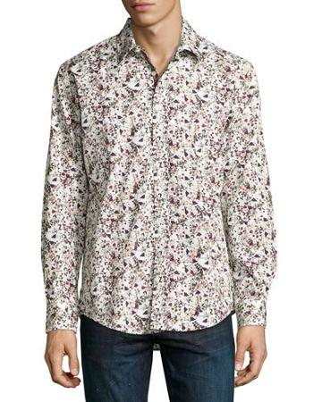 Red Floral-print Button-front Sport