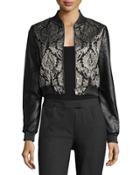 Redell Metallic-embroidered Leather Bomber Jacket