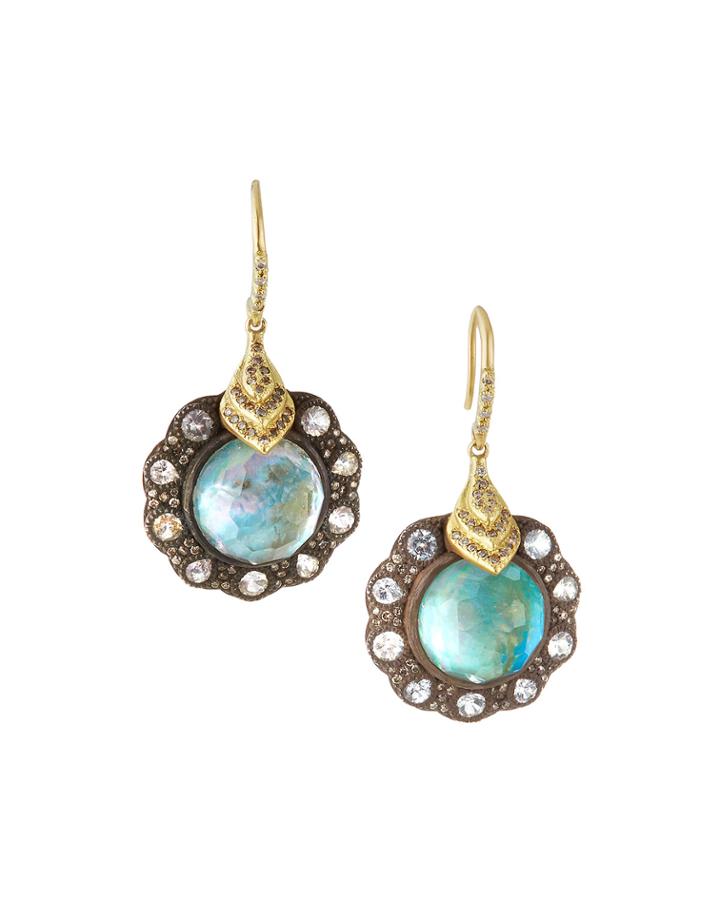 Old World Peruvian Opal Triplet Drop Earrings With Diamonds
