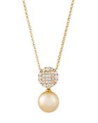 18k Round Diamond & Golden South Sea Pearl Pendant Necklace,