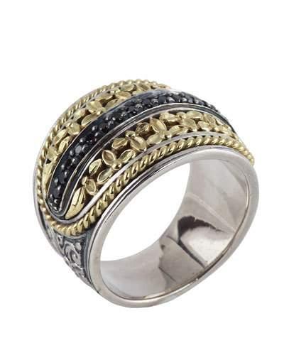 Asteri Etched Band Ring W/ Black Diamonds,